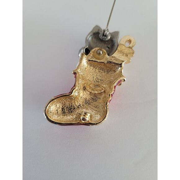 Vintage Danecraft Christmas Kitten Cat in Enameled Stocking Jewelry Brooch Pin - Picture 3 of 4